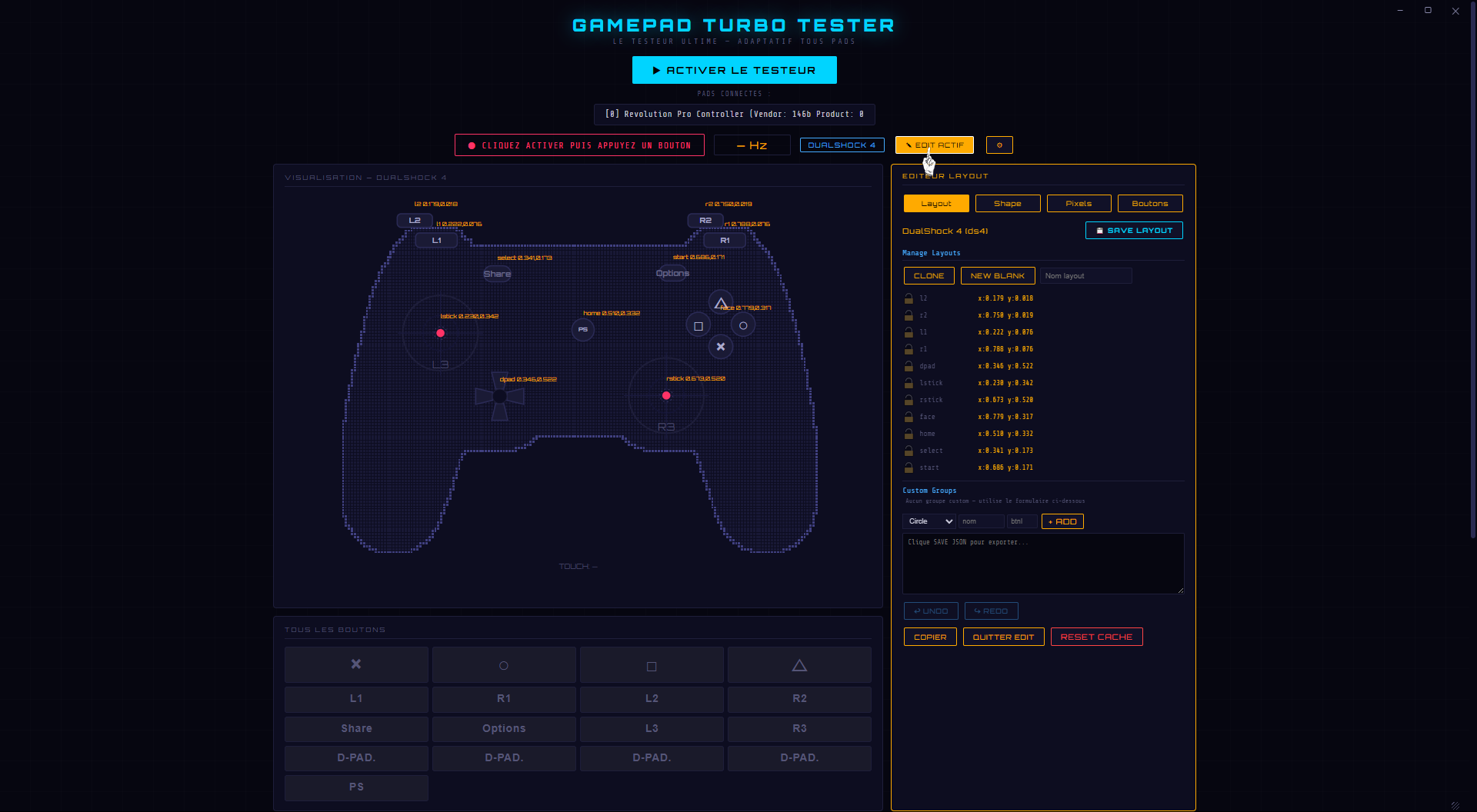 GTT — silhouette de la manette reconnue