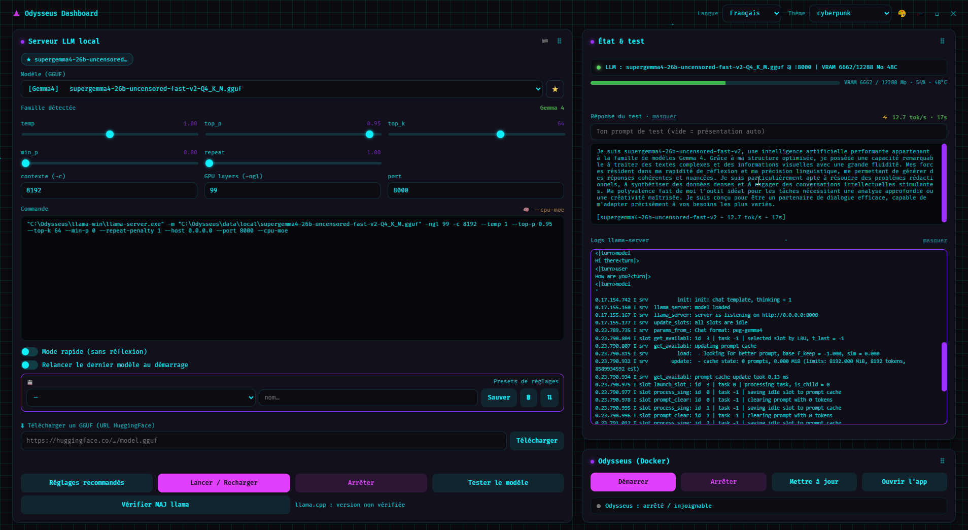 Odysseus Dashboard — lanceur de modèles LLM en local